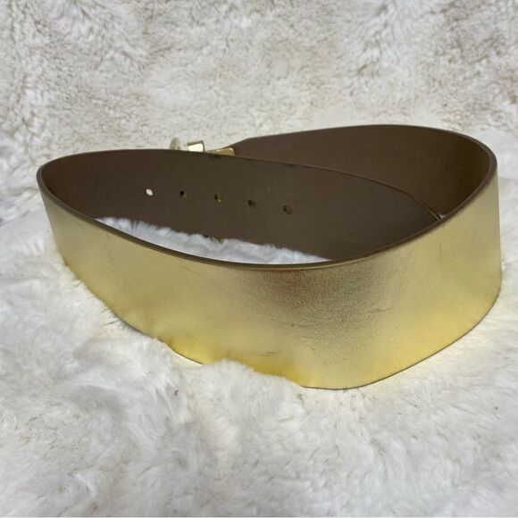 Patrizia Pepe gold genuine leather maxi in Italy wide buckle belt M main image 9